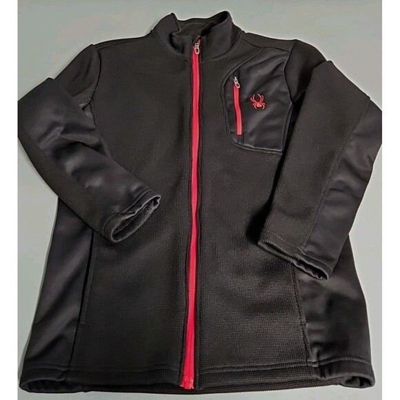 SPYDER Black Jacket Youth L 14/16 Fleece Lined Waffle Knit Full Zip Mock Neck - Picture 1 of 9